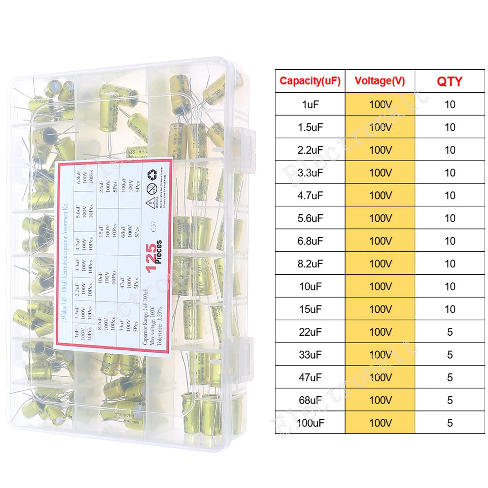 Juego surtido de condensadores electrolíticos de aluminio DIP SMD de 16V 25V 35V 50V 0,1uF a 2200uF
