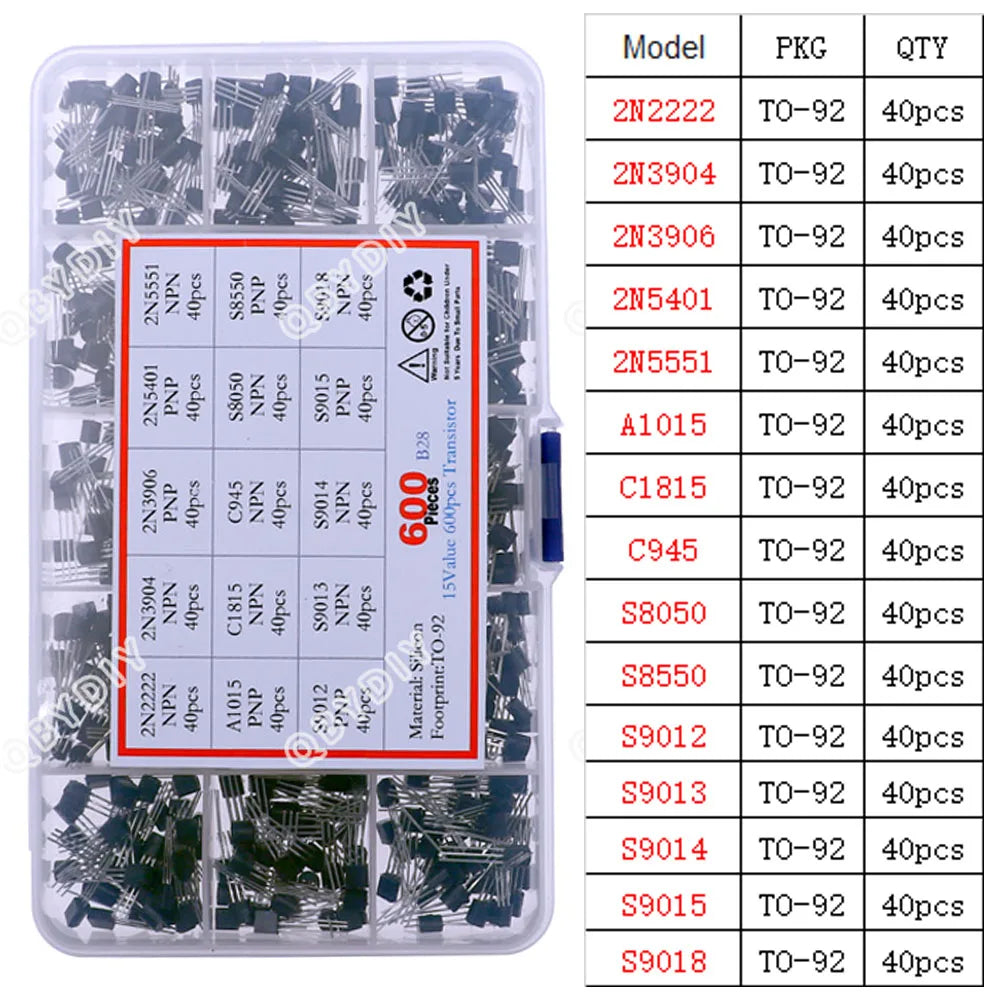 TO-92 TO-92L TO-126 TO-220 Serie Mosfet Triodo Tiristor PNP NPN Transistor Surtido Kit Caja