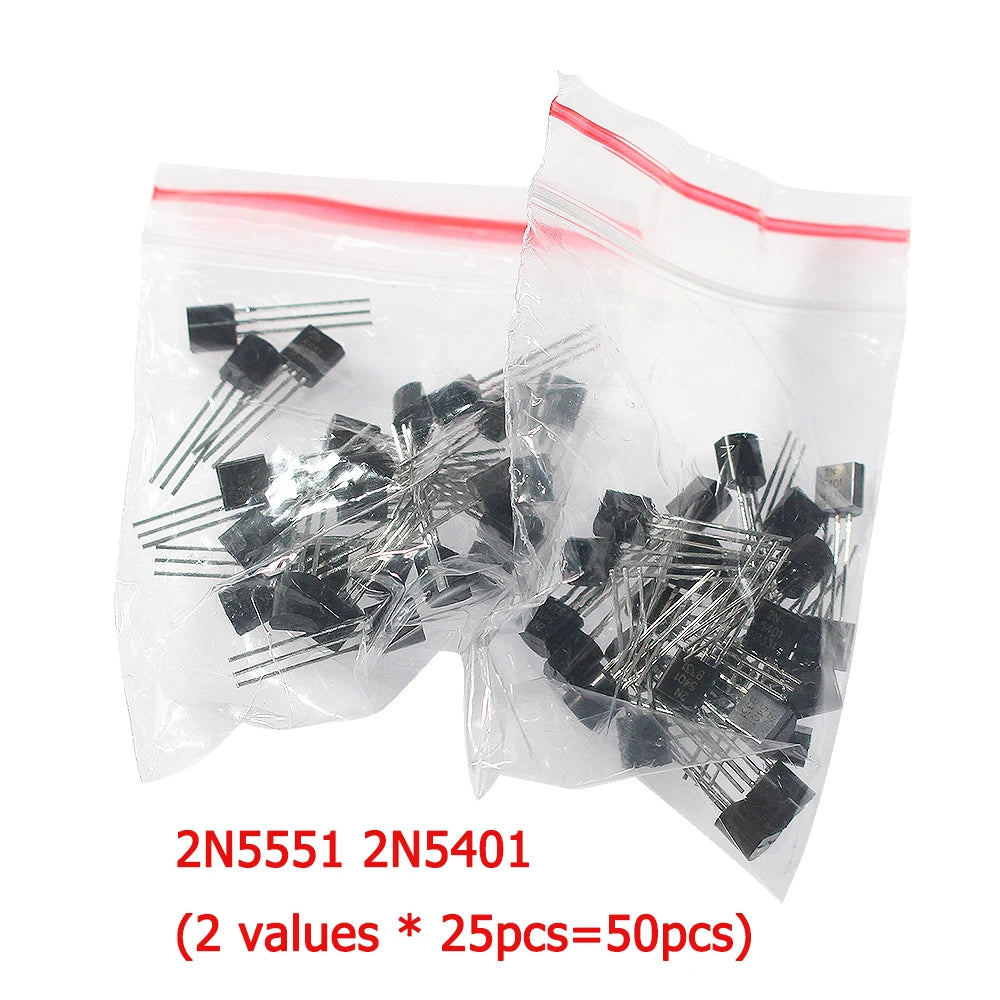Kit de transistores de piezas, 50-900, NPN, PNP, S8050, S8550, S9012, 2N3904, 2N3906, C1815, A1015, MJE13001, BC327, BC337, BC517, BC547, BC548, BC549, BC558