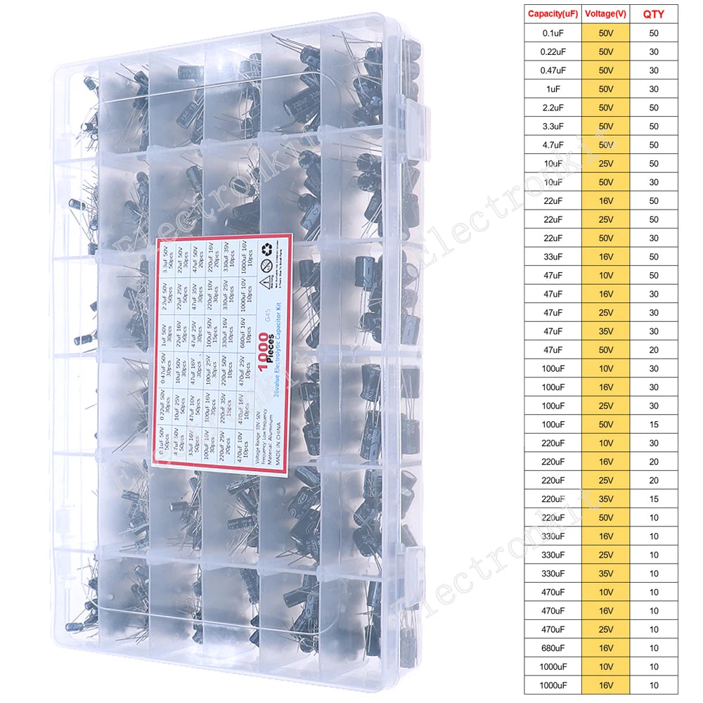 Juego surtido de condensadores electrolíticos de aluminio DIP SMD de 16V 25V 35V 50V 0,1uF a 2200uF