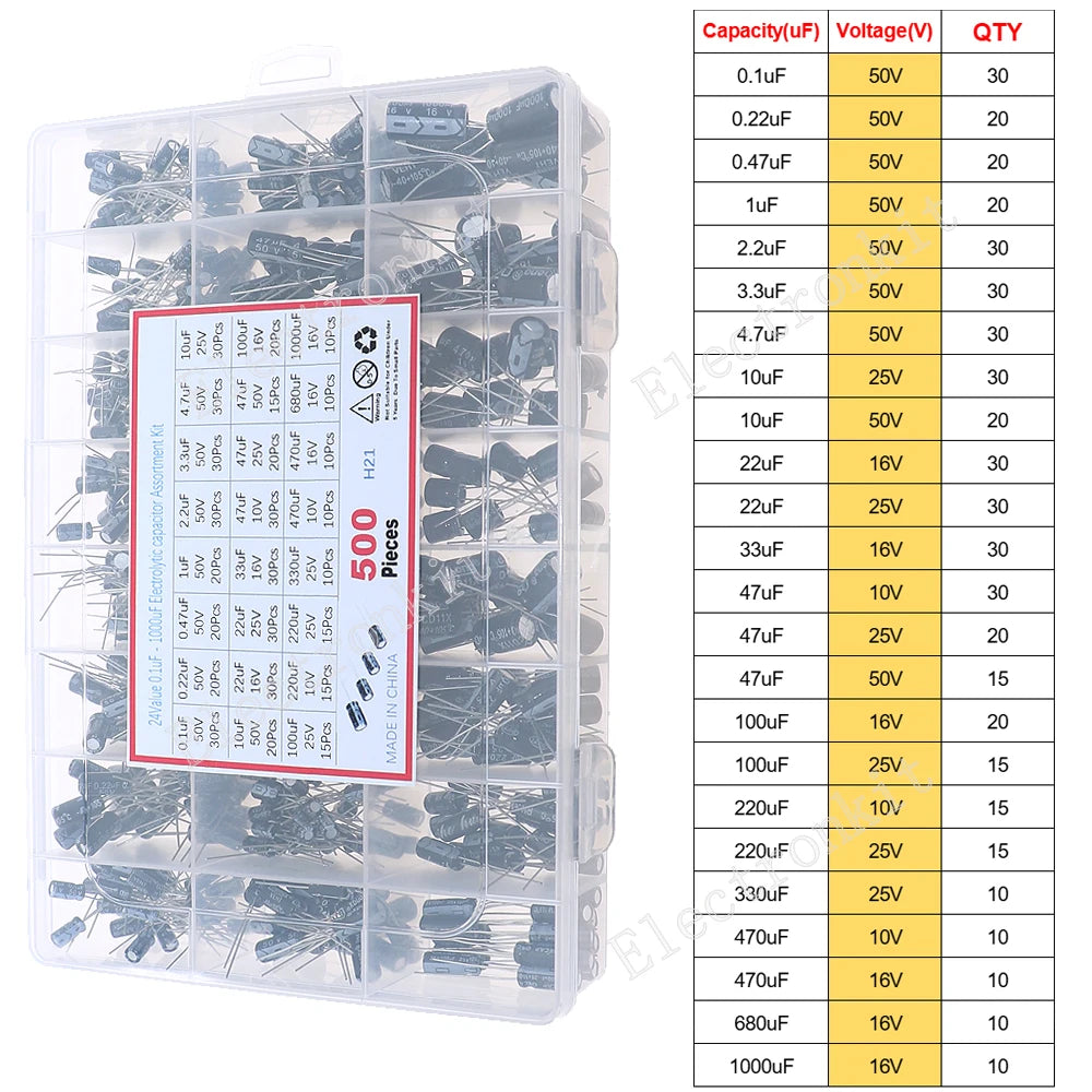Juego surtido de condensadores electrolíticos de aluminio DIP SMD de 16V 25V 35V 50V 0,1uF a 2200uF