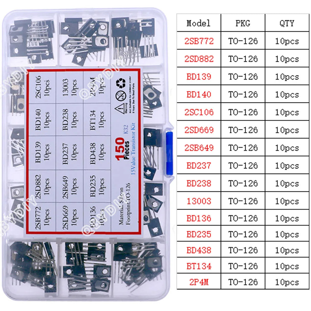 TO-92 TO-92L TO-126 TO-220 Serie Mosfet Triodo Tiristor PNP NPN Transistor Surtido Kit Caja