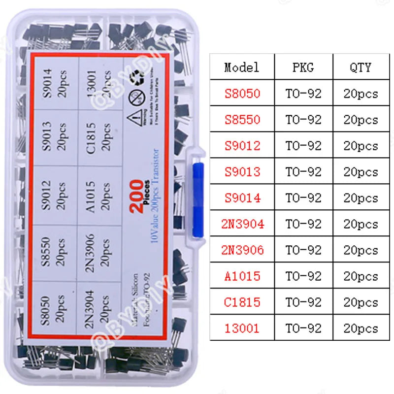 TO-92 TO-92L TO-126 TO-220 Serie Mosfet Triodo Tiristor PNP NPN Transistor Surtido Kit Caja