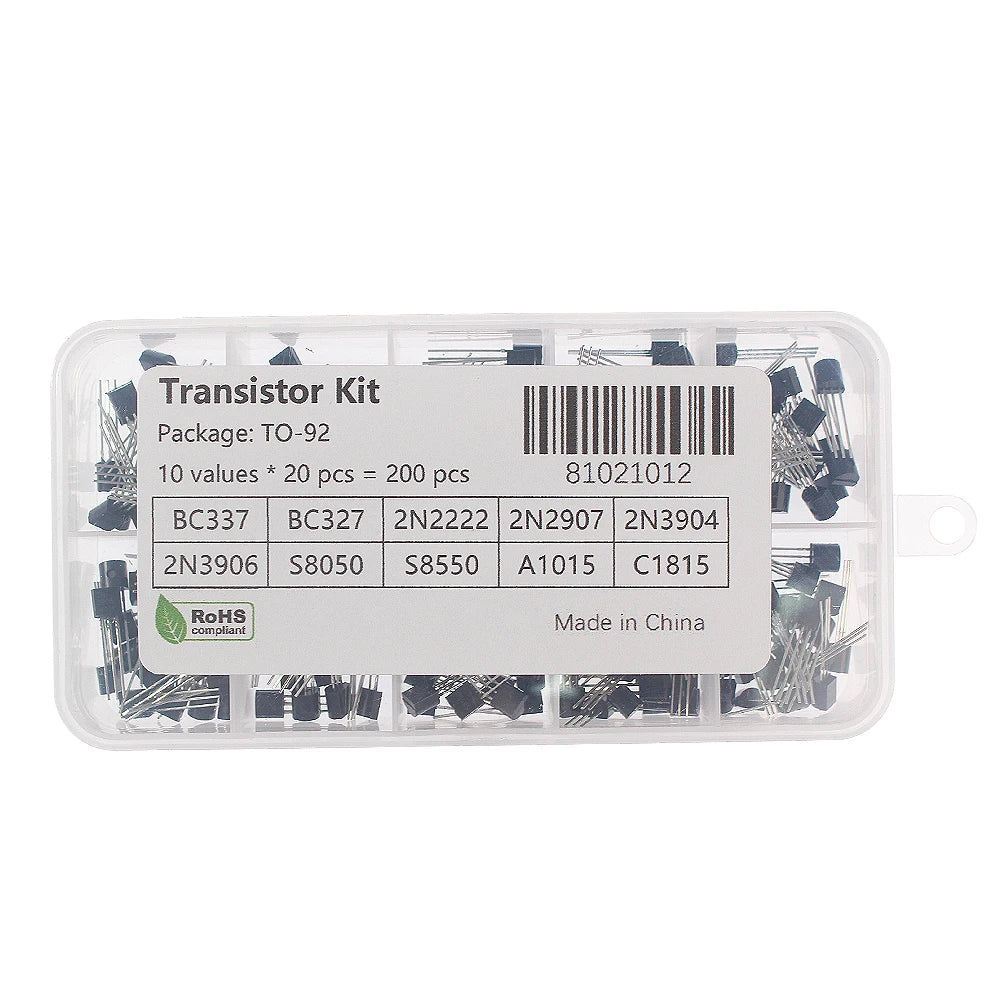 Kit de transistores de piezas, 50-900, NPN, PNP, S8050, S8550, S9012, 2N3904, 2N3906, C1815, A1015, MJE13001, BC327, BC337, BC517, BC547, BC548, BC549, BC558