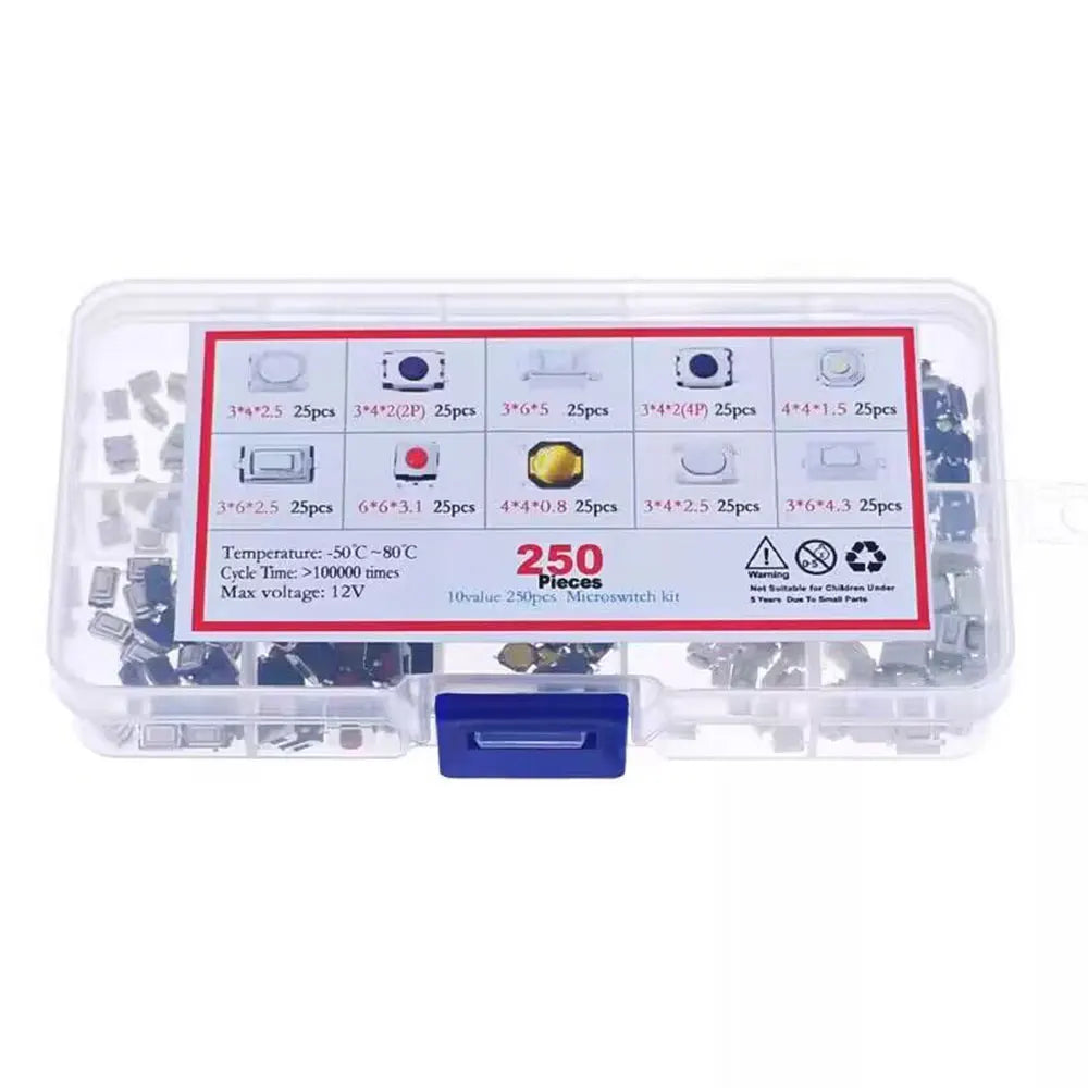 100/200/250 Uds 10 tipos duradero Control remoto de coche tableta Actile interruptor de botón llaves de coche botón táctil microinterruptor con caja