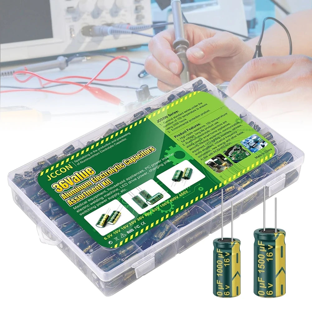 15/24/36 valores 225/460/925 Uds condensadores electrolíticos de aluminio Kit surtido de condensadores electrolíticos de aluminio para proyectos de bricolaje