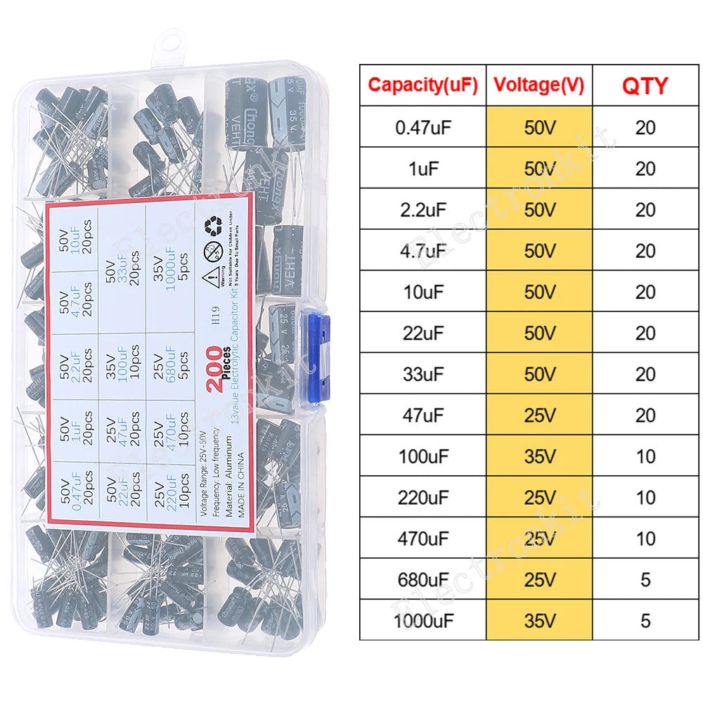 Juego surtido de condensadores electrolíticos de aluminio DIP SMD de 16V 25V 35V 50V 0,1uF a 2200uF