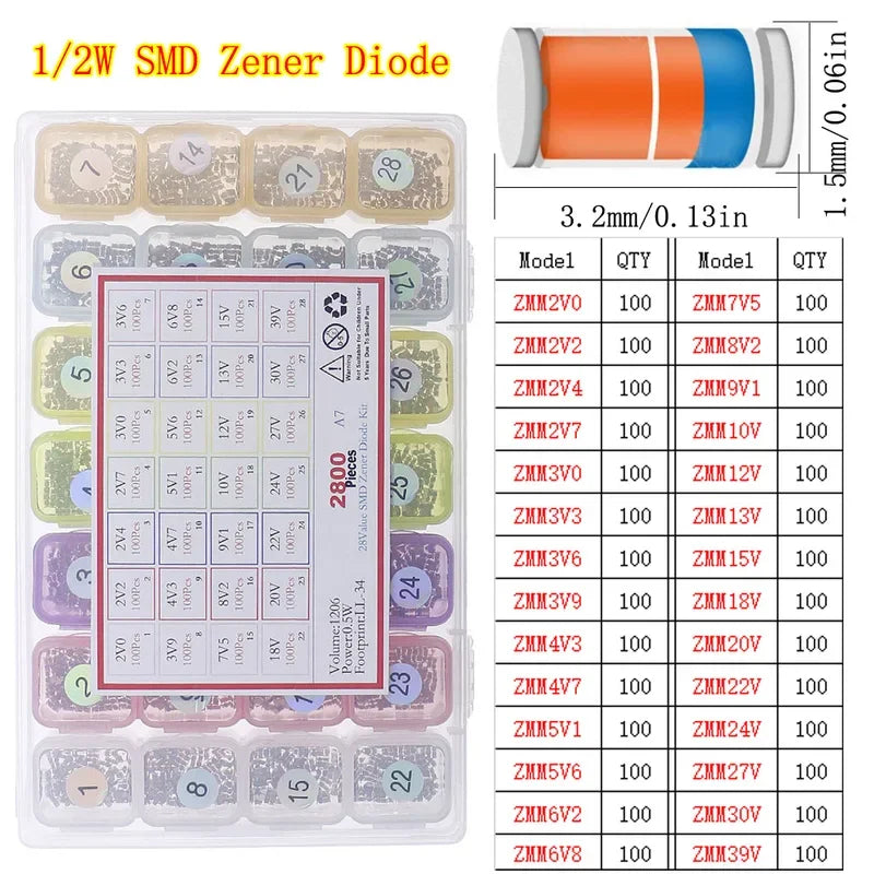 Diodo Zener DIP SMD, diodos de conmutación rápida, Kit surtido de diodos Schottky, conjunto electrónico de mezcla DIY