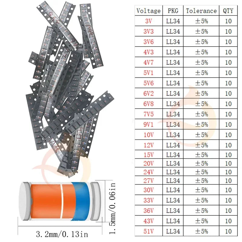Diodo Zener DIP SMD, diodos de conmutación rápida, Kit surtido de diodos Schottky, conjunto electrónico de mezcla DIY