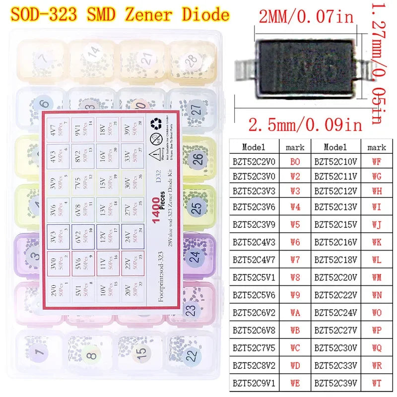 Diodo Zener DIP SMD, diodos de conmutación rápida, Kit surtido de diodos Schottky, conjunto electrónico de mezcla DIY