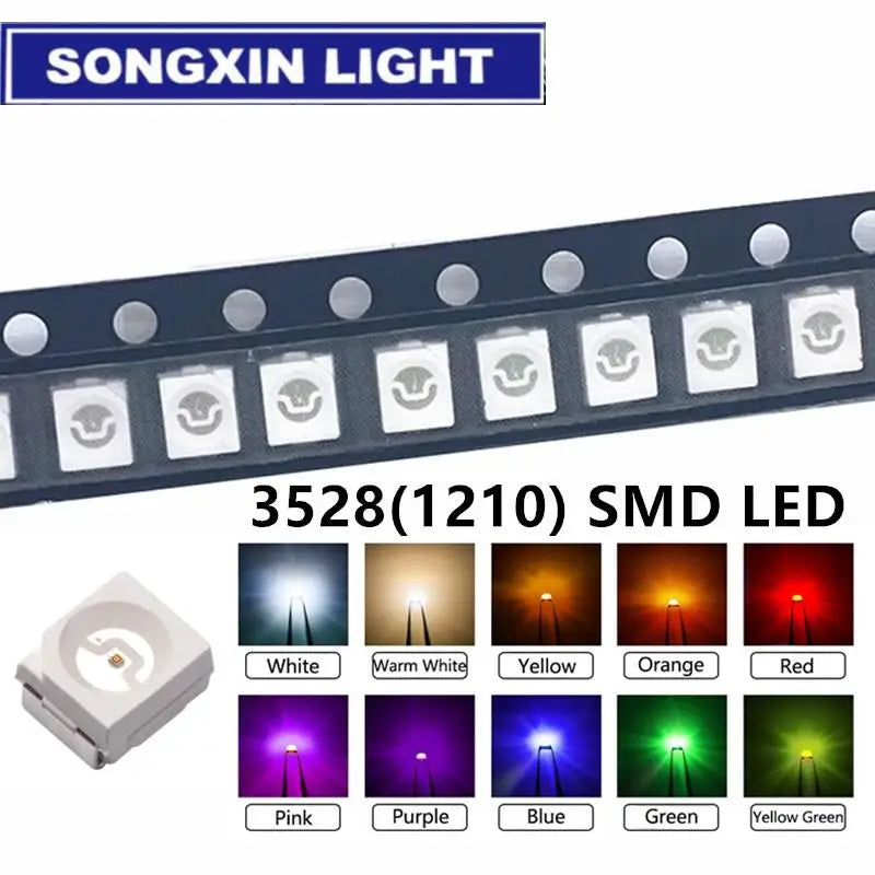 100 unids/lote 3528 1210 Diodo SMD LED Kit verde rojo blanco cálido hielo azul amarillo rosa púrpura-UV naranja Rgb