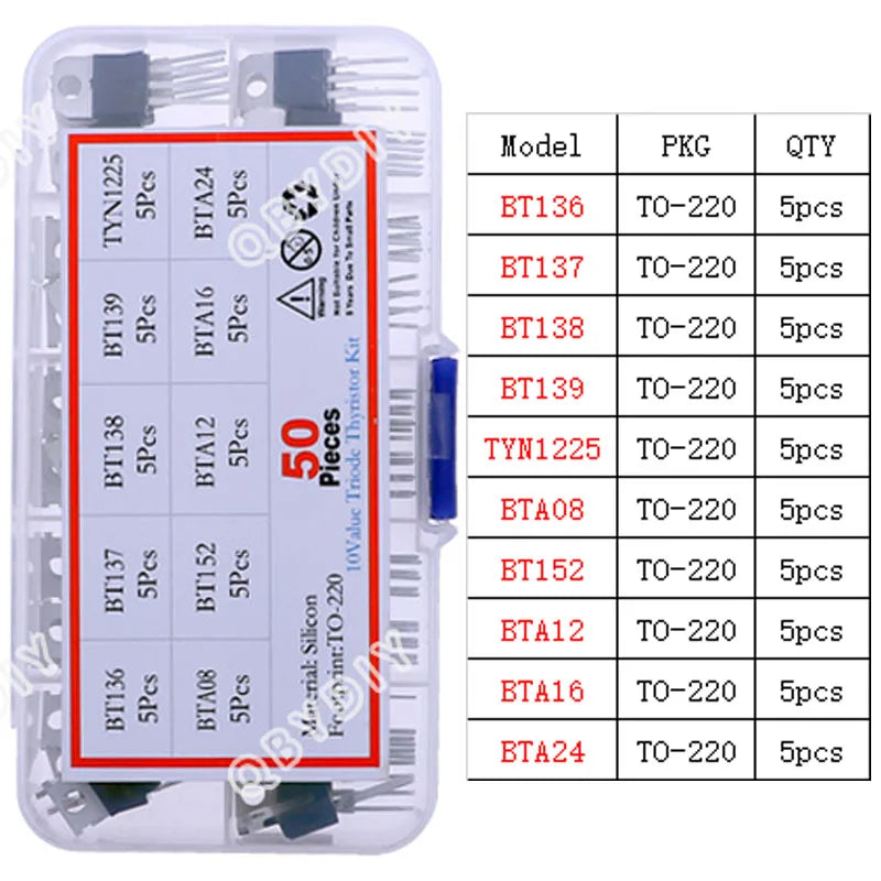 TO-92 TO-92L TO-126 TO-220 Serie Mosfet Triodo Tiristor PNP NPN Transistor Surtido Kit Caja