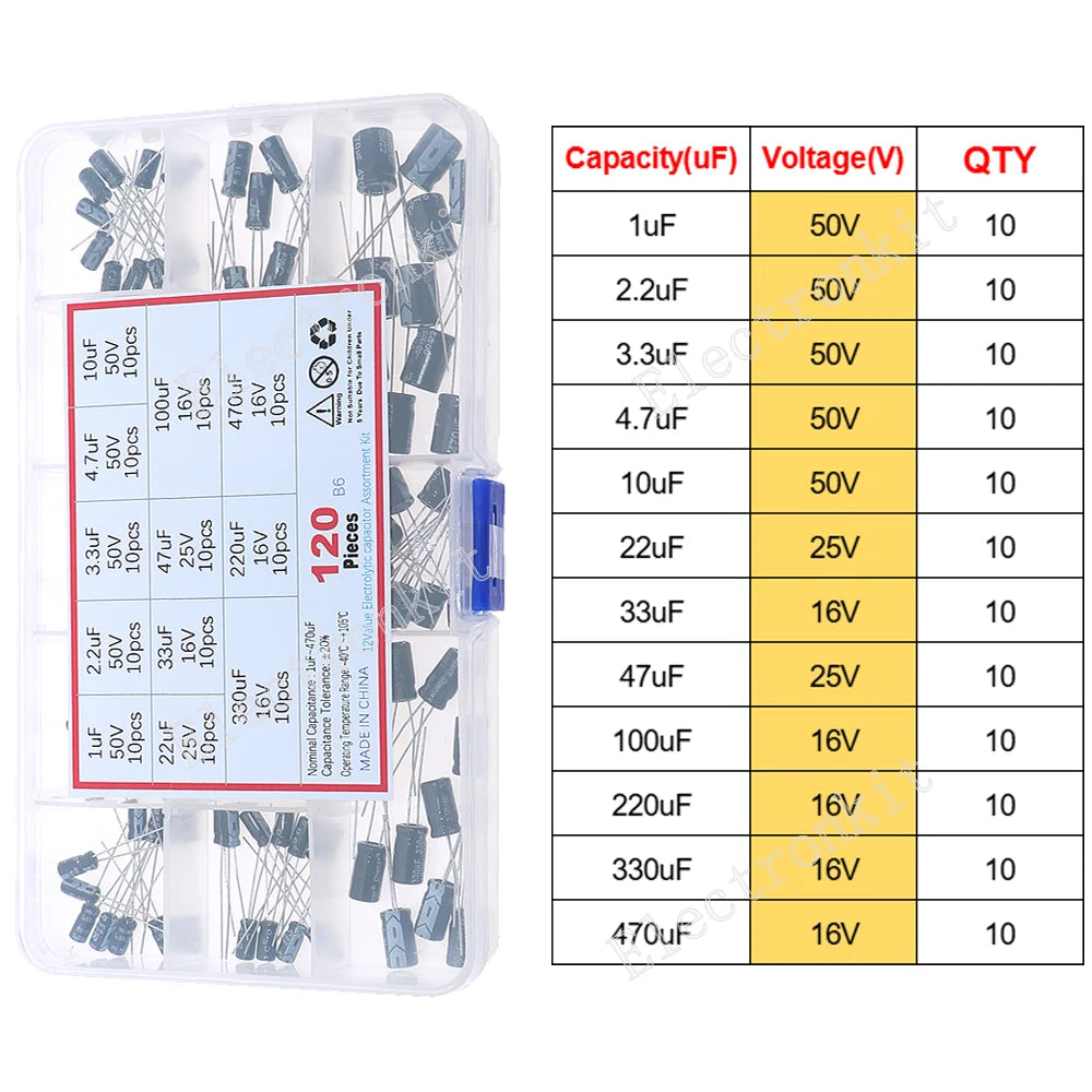 Juego surtido de condensadores electrolíticos de aluminio DIP SMD de 16V 25V 35V 50V 0,1uF a 2200uF