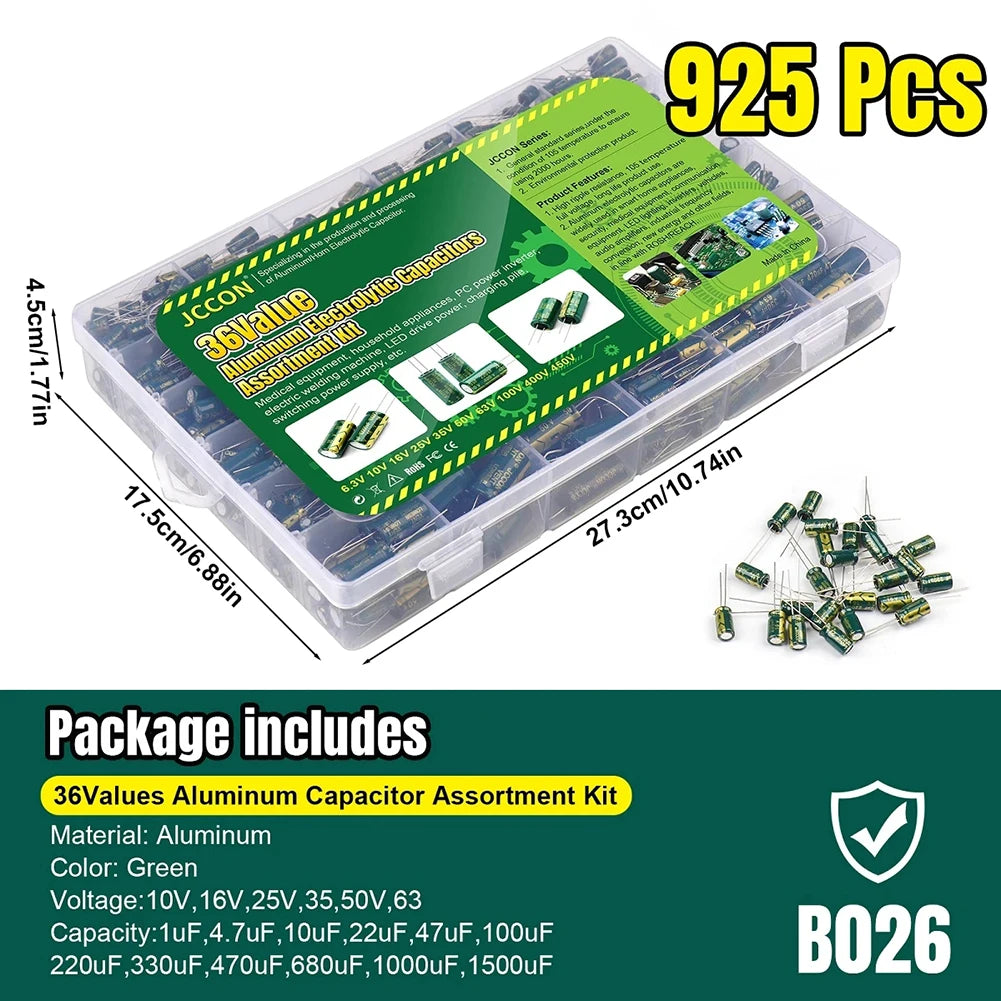 15/24/36 valores 225/460/925 Uds condensadores electrolíticos de aluminio Kit surtido de condensadores electrolíticos de aluminio para proyectos de bricolaje
