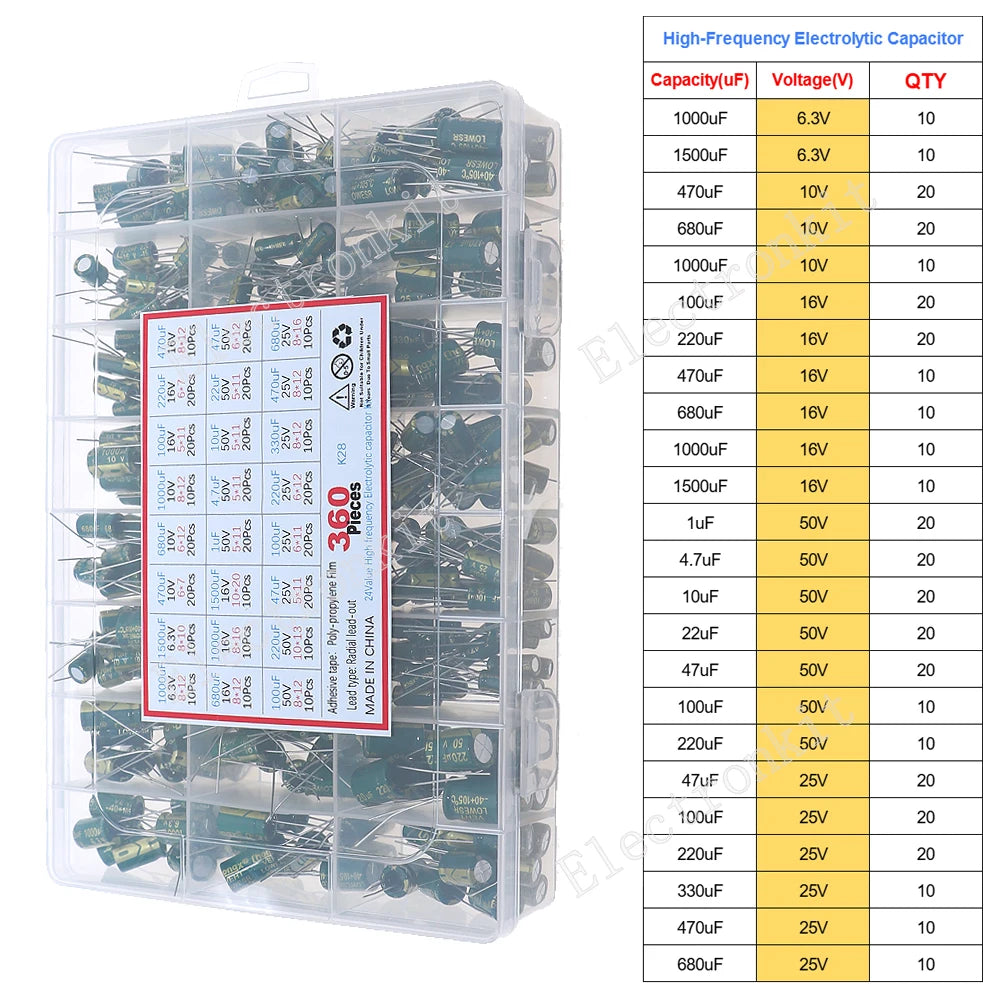 Juego surtido de condensadores electrolíticos de aluminio DIP SMD de 16V 25V 35V 50V 0,1uF a 2200uF