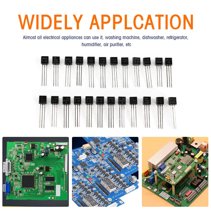 Kit de transistores de piezas, 50-900, NPN, PNP, S8050, S8550, S9012, 2N3904, 2N3906, C1815, A1015, MJE13001, BC327, BC337, BC517, BC547, BC548, BC549, BC558