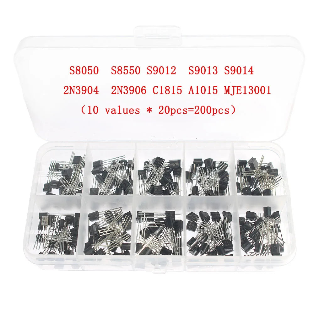 Kit de transistores de piezas, 50-900, NPN, PNP, S8050, S8550, S9012, 2N3904, 2N3906, C1815, A1015, MJE13001, BC327, BC337, BC517, BC547, BC548, BC549, BC558