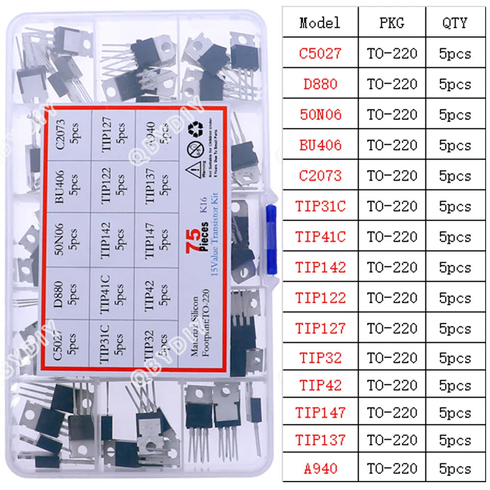 TO-92 TO-92L TO-126 TO-220 Serie Mosfet Triodo Tiristor PNP NPN Transistor Surtido Kit Caja