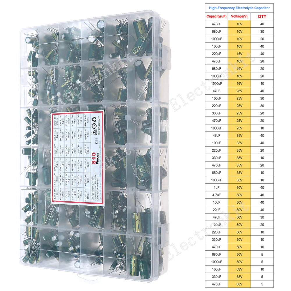 Juego surtido de condensadores electrolíticos de aluminio DIP SMD de 16V 25V 35V 50V 0,1uF a 2200uF