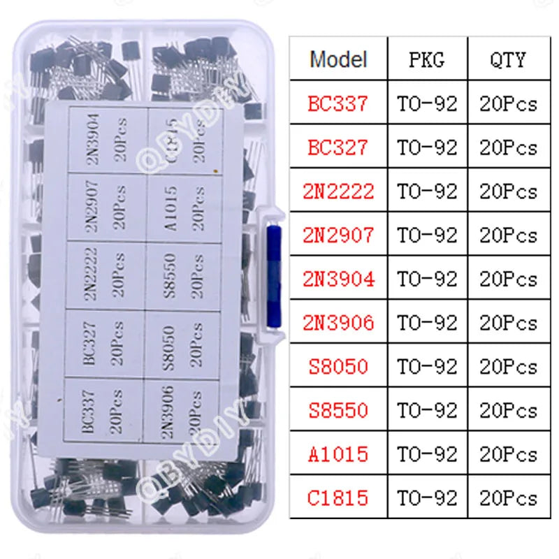 TO-92 TO-92L TO-126 TO-220 Serie Mosfet Triodo Tiristor PNP NPN Transistor Surtido Kit Caja