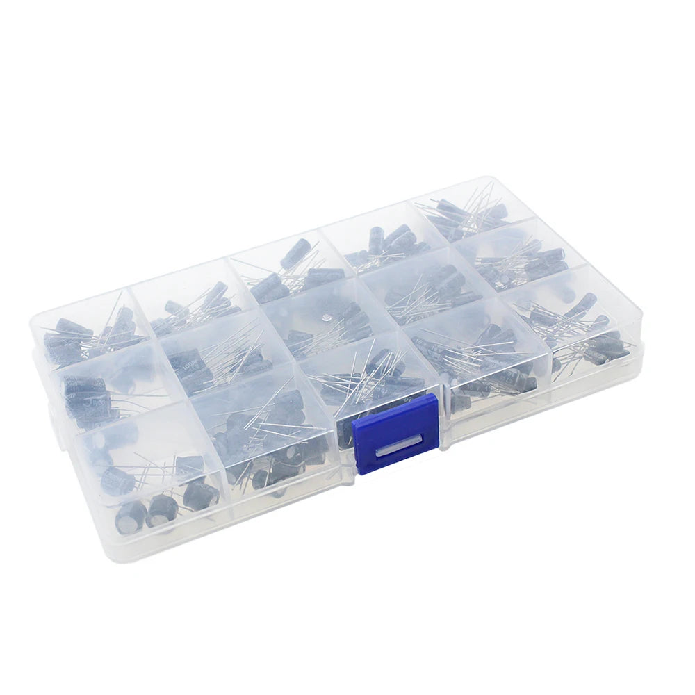 120/200/500 Uds 16V 25V 50V 0,1 uF - 1000 uF condensador electrolítico de aluminio caja surtida 1uF 4,7 uF 10uF 47uF 220uF 330uF 470uF