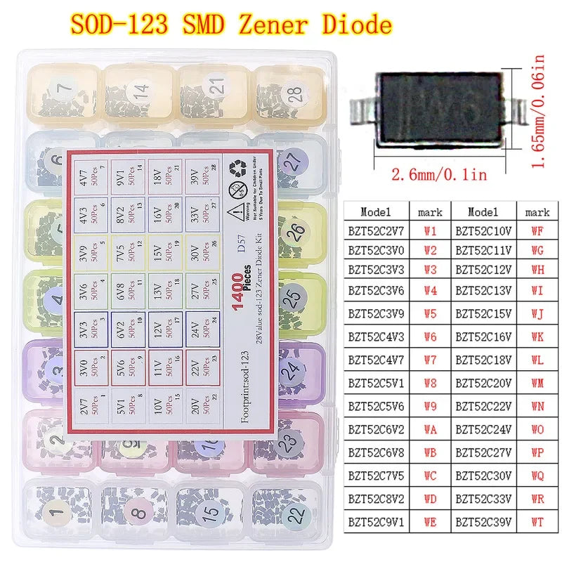 Diodo Zener DIP SMD, diodos de conmutación rápida, Kit surtido de diodos Schottky, conjunto electrónico de mezcla DIY