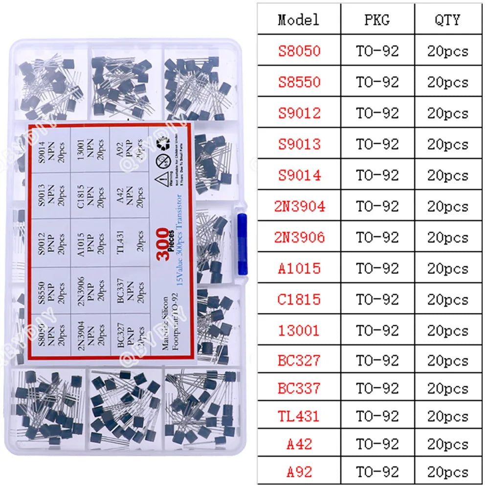 TO-92 TO-92L TO-126 TO-220 Serie Mosfet Triodo Tiristor PNP NPN Transistor Surtido Kit Caja