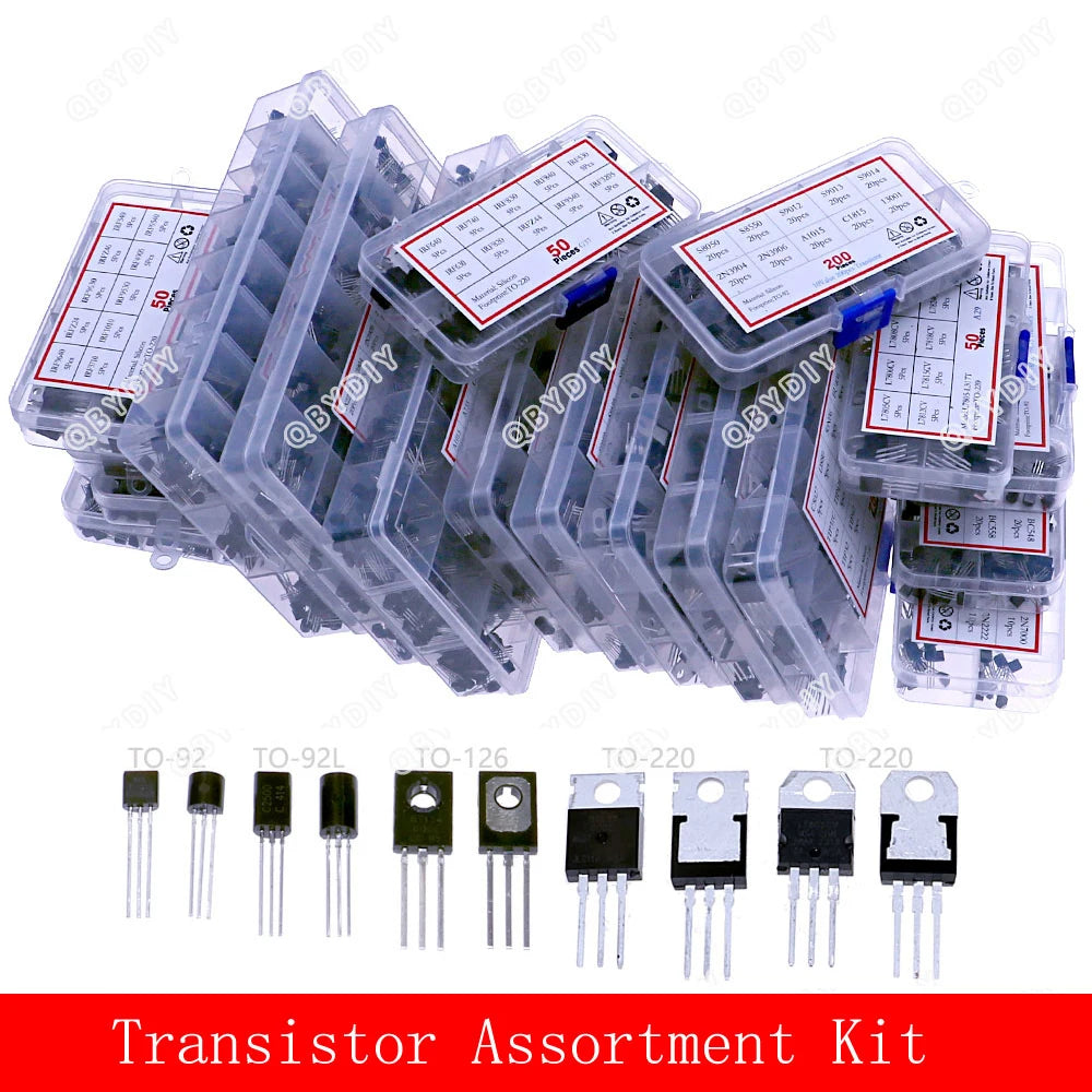 TO-92 TO-92L TO-126 TO-220 Serie Mosfet Triodo Tiristor PNP NPN Transistor Surtido Kit Caja