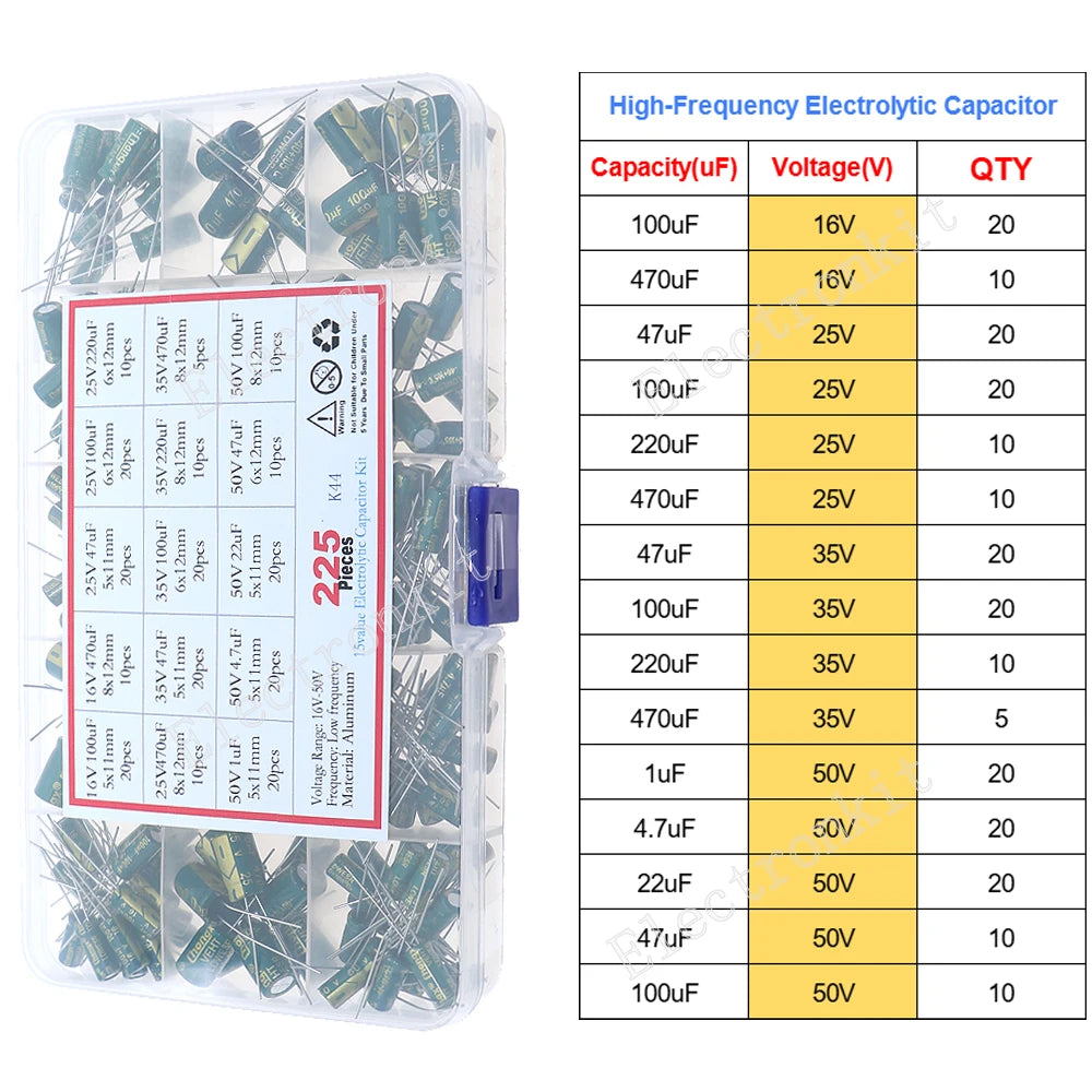Juego surtido de condensadores electrolíticos de aluminio DIP SMD de 16V 25V 35V 50V 0,1uF a 2200uF