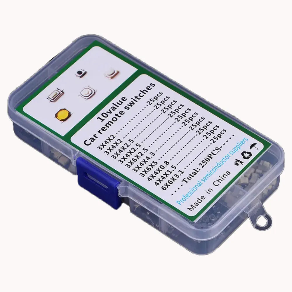 100/200/250 Uds 10 tipos duradero Control remoto de coche tableta Actile interruptor de botón llaves de coche botón táctil microinterruptor con caja